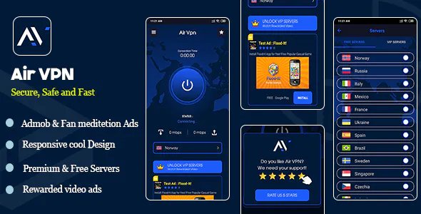 Air VPN - Android App Source Code - Google AdMob - Facebook Ads - Reward Video Ads