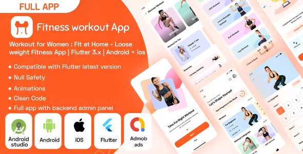 Workout for Women: Fit at Home - Loose weight Fitness with admin panel - Flutter 3.x - Android + ios
