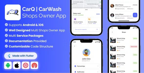 Shop Owner App for CarQ Car Wash Marketplace SAAS Flutter App