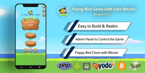 Flying Bird Game - Play to Earn Bitcoin with Admin Panel and Admob