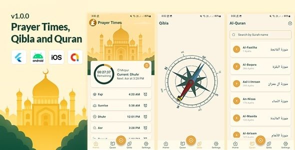 Prayer Times, Qibla and Quran