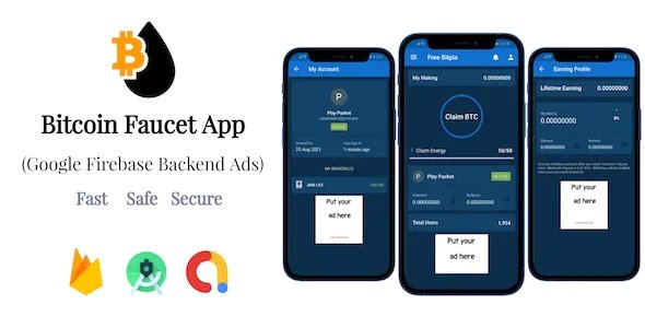 Bitcoin Faucet Full Android Application - Backend Ads - Google AdMob - Google Firebase