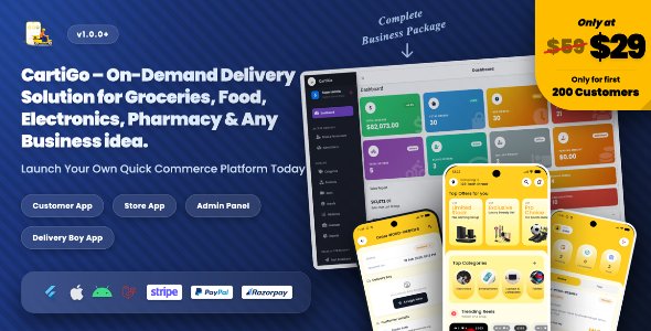 CartiGo – On-Demand Delivery & eCommerce Flutter App | Customer, Store & Rider Apps + Laravel