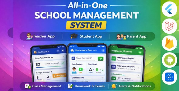 Complete Flutter School Management System – Admin Panel, Student, Teacher & Parent Apps