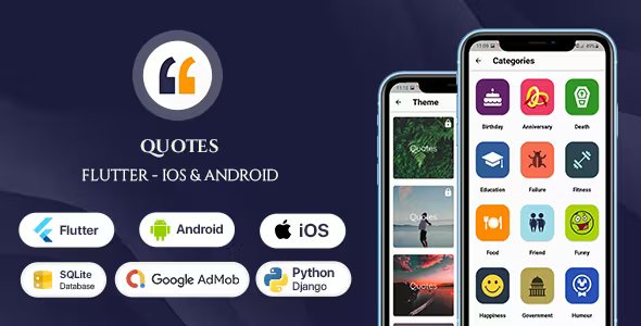 Quotes App - Flutter Android & iOS Full App + Python Admin Panel