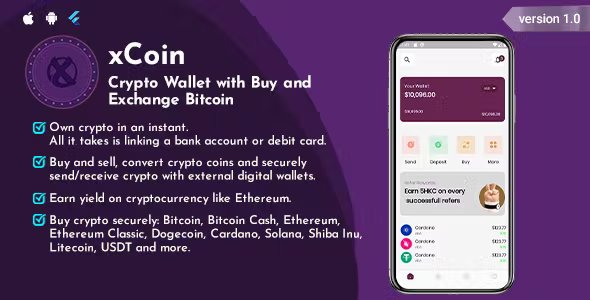 xCoin - Crypto Wallet with Buy and Exchange Bitcoin Flutter App UI Kit