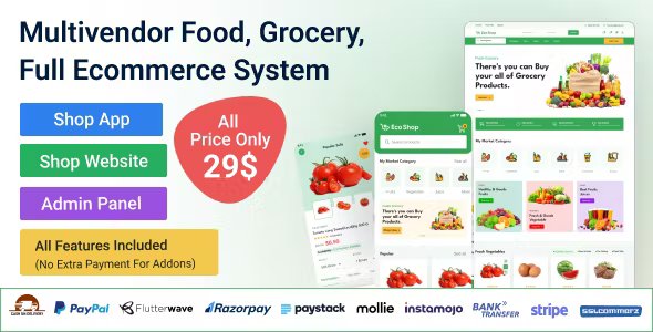 EcoShop - Multivendor Food, Grocery, Ecommerce Flutter App with Admin Panel & Website