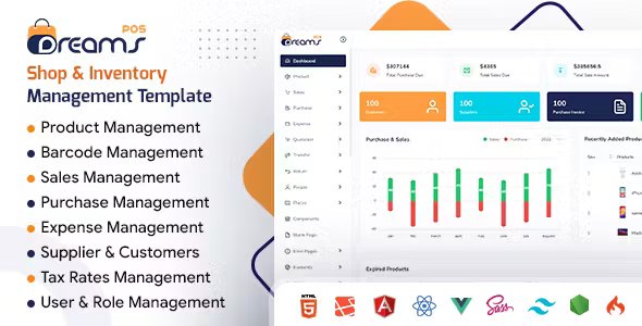 DreamsPOS - Food & Retail POS Inventory Admin Dashboard (React, Vue, Angular, Laravel, HTML)