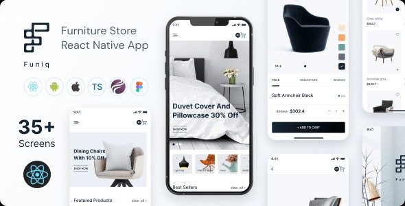 Funiq - Furniture Store React Native App | CLI 0.72.3 | TypeScript | Redux Store | Admin Panel