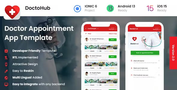 2 App Template - Nearby Doctor Appointment Booking App - Medical finder App - DoctoHub