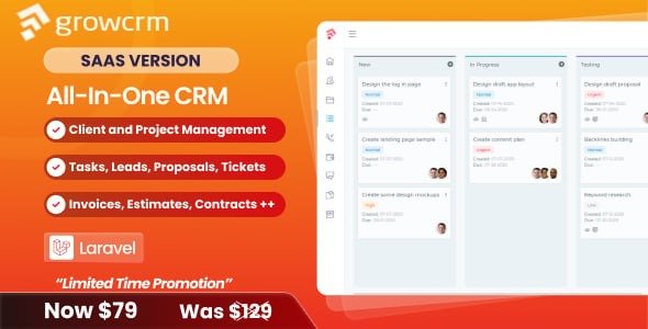 Grow CRM SaaS - Laravel Project Management - Multitenancy
