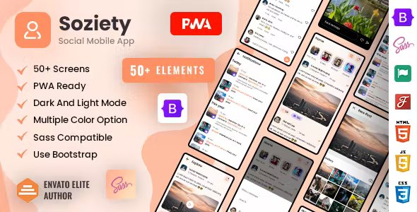 Soziety - Social Network Mobile App Template ( Bootstrap 5 + PWA )