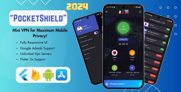 PocketShield VPN v1.0 - Mini VPN for Maximum Mobile Privacy | Flutter & Firebase