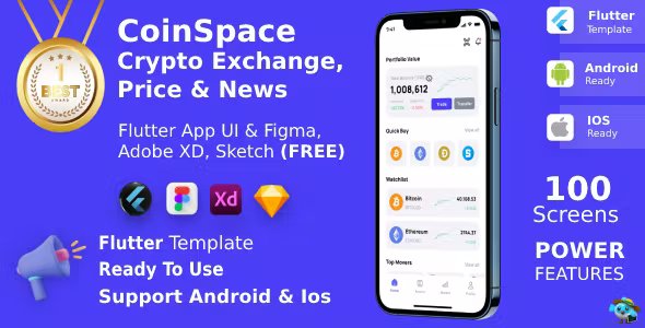 Crypto Currency App FIGMA + XD + SKETCh + Sonar Qube Test Report - UI Kit - Flutter - CoinSpace