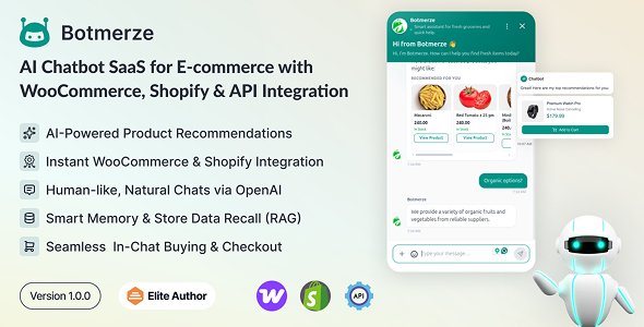 BotMerze – AI Chatbot SaaS for E-commerce with WooCommerce, Shopify & API Integration