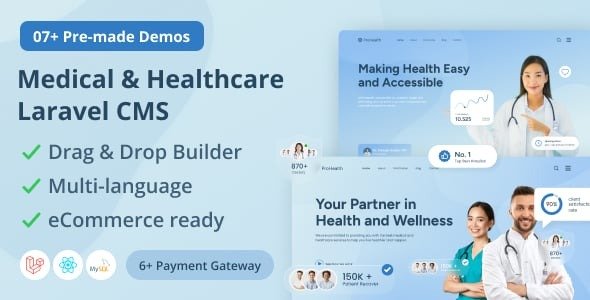 Prohealth - Medical and Healthcare Laravel CMS With Live Page Builder