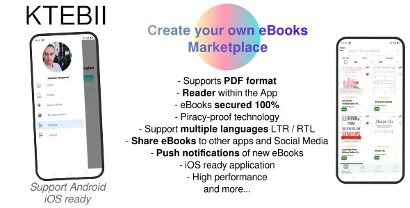 Ktebii NEW V1.2 Ebooks marketplace app (publishers, writers...) React-Native with FREE Web Admin App