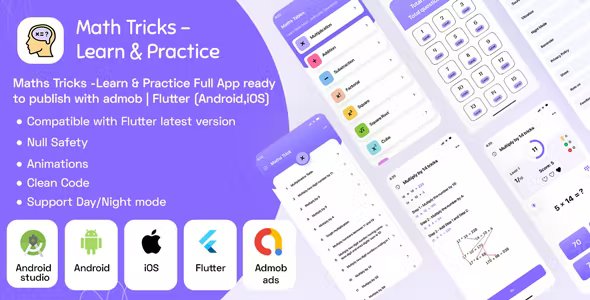 Maths Tricks - Learn & Practice Full App ready to publish with admob ads - Flutter (Android,iOS)