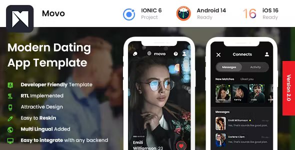 2 App Template | Swipe, Chatting App | Modern Dating App | Movo