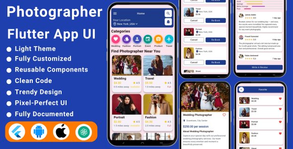 Photographer Booking Flutter App Template | Photography, Event, Wedding & Studio Booking