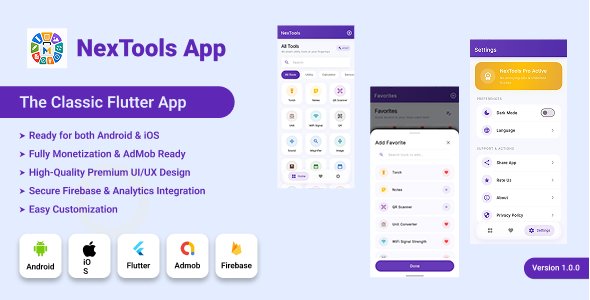 NexTools | 48-in-1 Utility and Multi-Tool Flutter App with AdMob and In-App Purchases