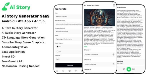 Ai Story Generator - Text To Story SaaS Ai Audio Story Admob Android iOS mobile react native Admin