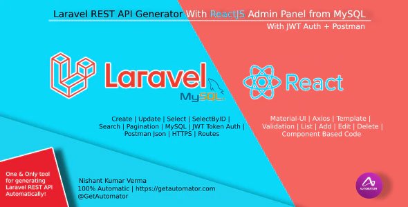 Laravel REST API Generator With React Admin Panel Generator + JWT Auth + Postman