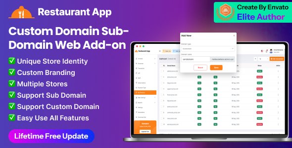 Restaurant App Custom Domain web add-on