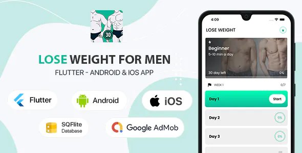 Men Lose Weight & Water Reminder - Flutter App for Android & iOS