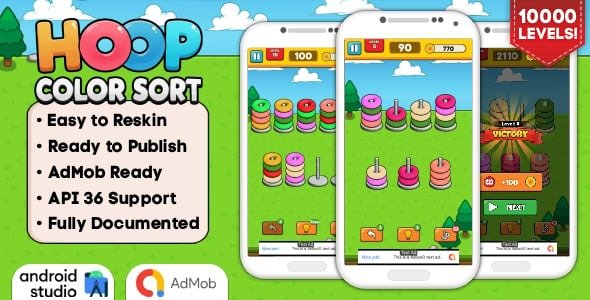 Hoop Color Sort - Puzzle Game Android Studio Project with AdMob Ads + Ready to Publish