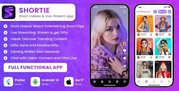 Shortie - Short video & Live streaming app with admin panel | Android, iOS & Web | Tiktok Clone
