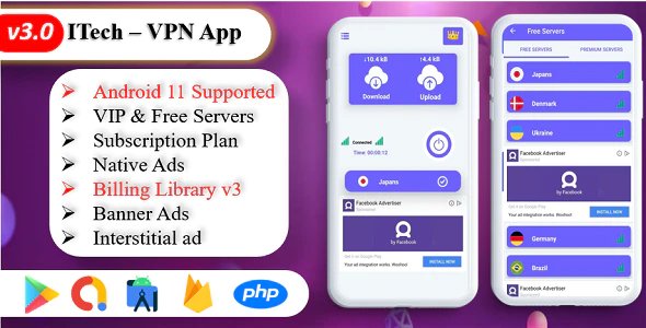 ITech VPN App - VPN unblock Proxy - VPN Secure Servers - Admin Panel - Admob Ads
