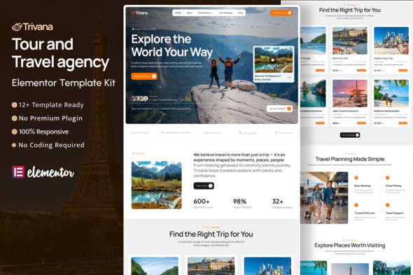 Trivana – Travel Agency & Tour Booking Elementor Template Kit