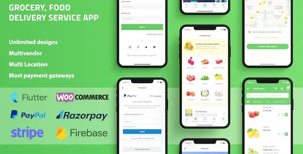 Grocery Food Delivery Service Flutter app for WooCommerce with Multivendor & Multi Location Features