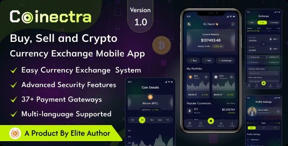 Coinectra - Buy, Sell and Crypto Currency Exchange Flutter App (Android, iOS)
