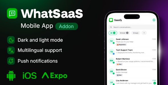 WhatSaaS Mobile — WhatsApp Sales & Support App for Android & iOS (Add-on)