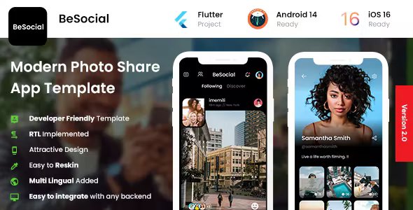 2 App Template | BeReal Social Media Photo Sharing App - BeSocial