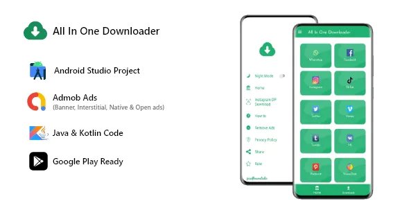 All In One Downloader - Status Saver & Video Downloader (ADMOB, ONESIGNAL, FIREBASE, FAN, INAPP)