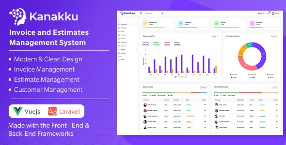 Kanakku - Invoice and Estimates Management System - (Frontend - Vuejs + Backend - Laravel)