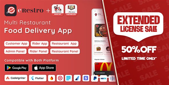 eRestro - Multi Restaurant Flutter App | Food Ordering App with Admin Panel & Restaurant Panel