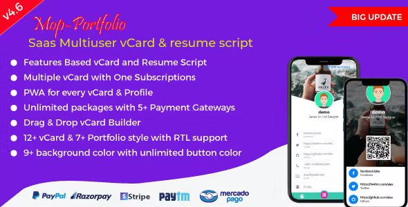 Mop - SaaS vCard / Portfolio / Resume / Digital Business card