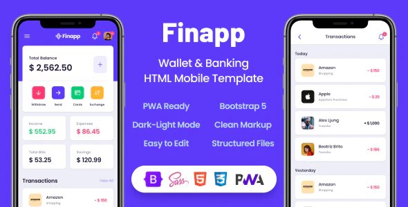 Finapp - Wallet &amp; Banking HTML Mobile Template