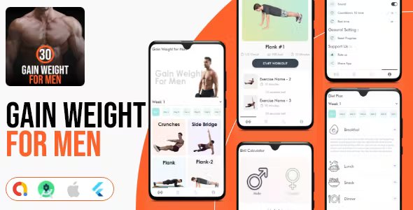 Weight Gain for Men -Flutter - Android & iOS App - Workout App - Fitness App