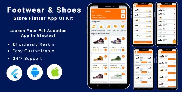 Shoes Store App - Footwear eCommerce Store Flutter Mobile App Ui Kit Template | Android & iOS