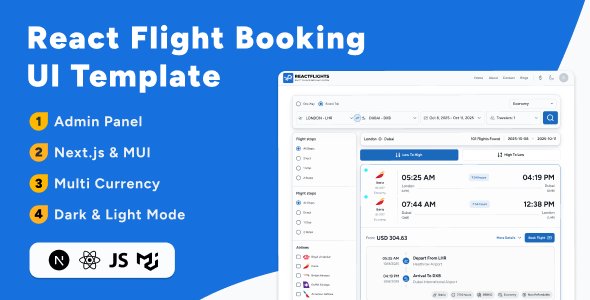 Reactflights - Next.js Flight Booking UI Template with Admin Dashboard